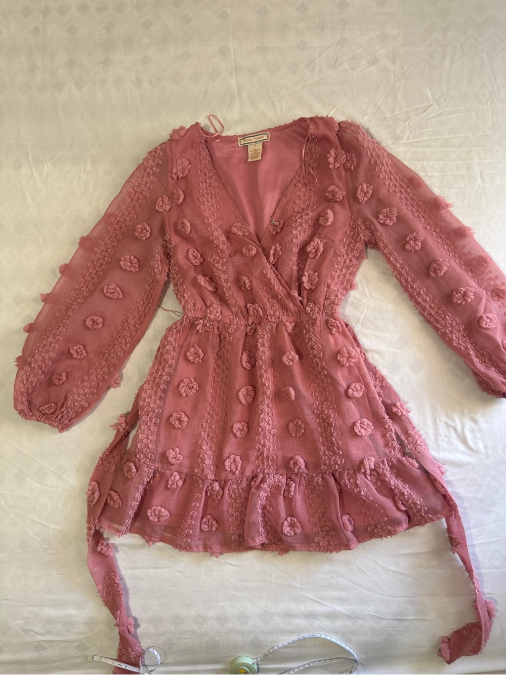 Pink Flying Tomato mini dress with 3D floral Pom pom and belt